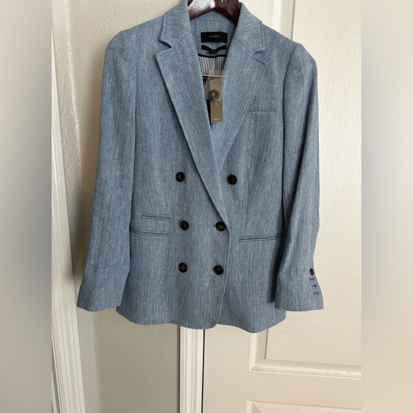 J.Crew Bristol Blazer Blue Italian Cotton-Linen Herringbone 00 - Picture 6 of 16